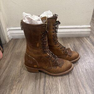 Double H Lacer Boots Mens Size 7.5 Western Rodeo Cowboy Brown Leather Kiltie USA